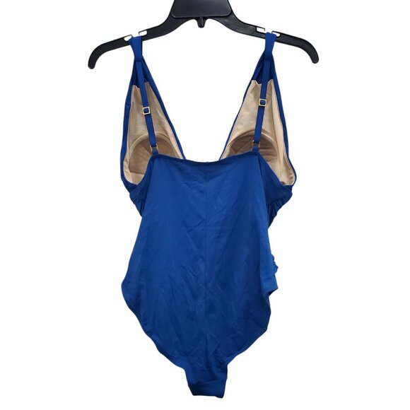 La Blanca Woman's Blue Ruched Wrap Front One Piece Bathing Suit Plus Size 14 - Picture 7 of 7